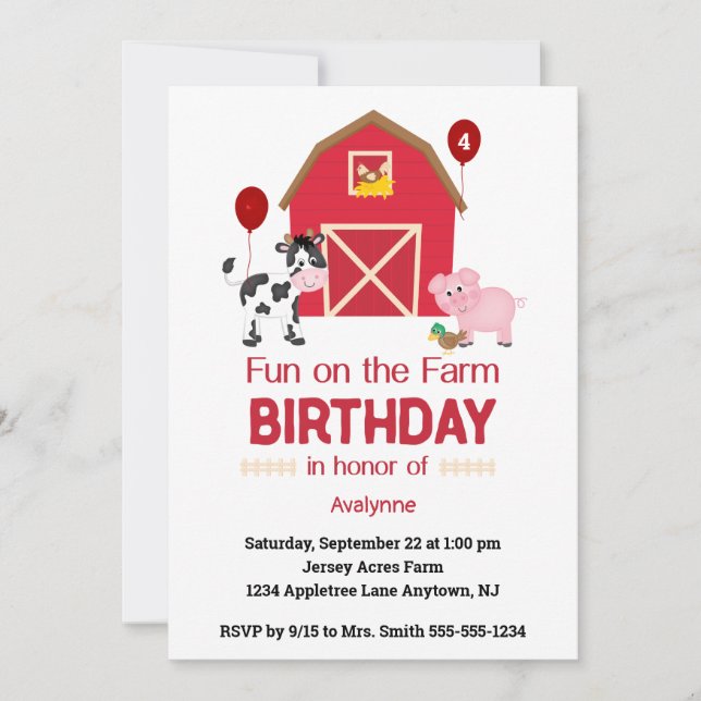 Fun on the Farm Personalised Child's Birthday Invitation (Front)