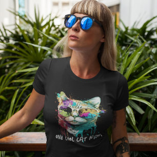 Fun One Cool Cat Mum with Colourful Sunglasses T-Shirt