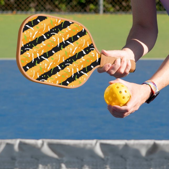 FUN, ORANGE AND BLACK PATTERN PICKLEBALL PADDLE (Insitu)