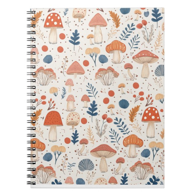 Fun Orange Autumn Mushroom Fairy Garden Notebook  (Front)