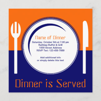 Fun Orange & Blue Dinner Invitation