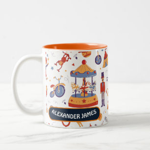 Fun Orange Carnival Kids Birthday Circus Pattern Two-Tone Coffee Mug
