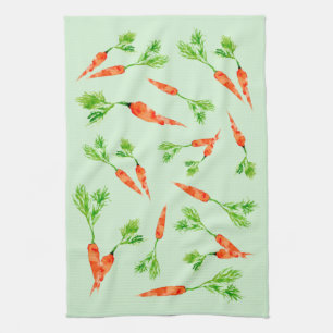 Fun orange carrots vegetable watercolor pattern tea towel