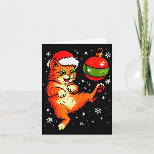 Fun Orange Cat Humour Christmas Ornament Football  Card (Front)