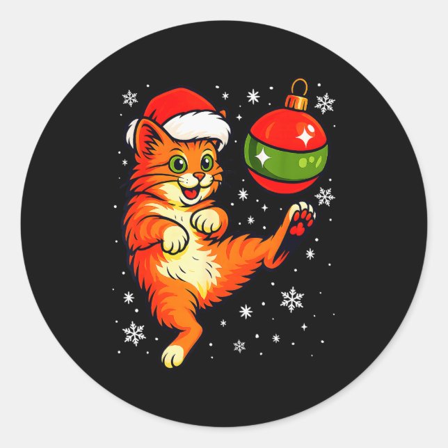 Fun Orange Cat Humour Christmas Ornament Football  Classic Round Sticker (Front)