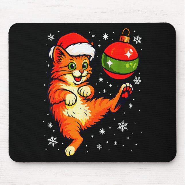 Fun Orange Cat Humour Christmas Ornament Football  Mouse Pad (Front)