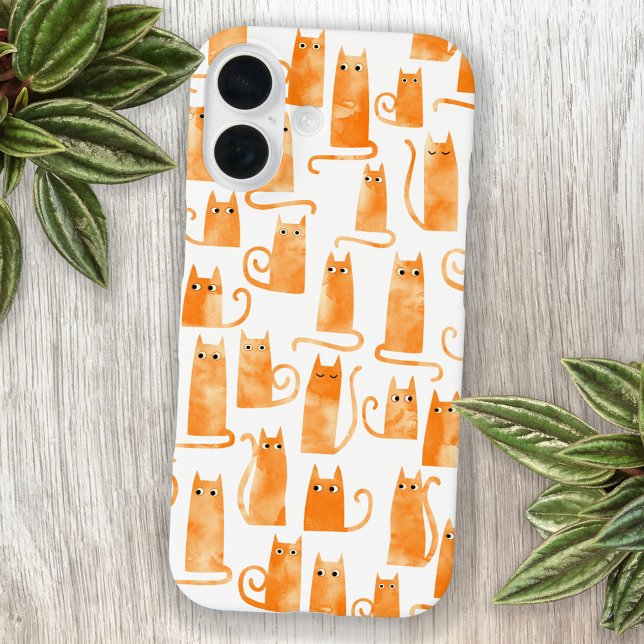 Fun Orange Cat iPhone 16 Case (Fun and quirky watercolor orange ginger cat pattern iphone case)