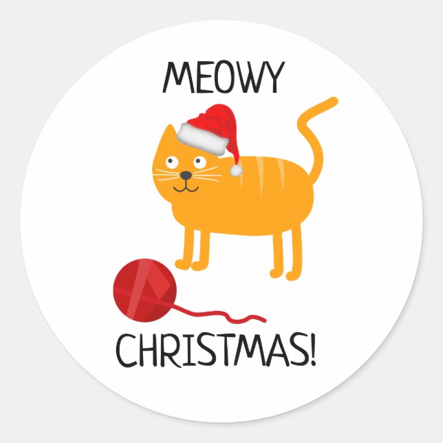 Fun Orange Cat Meowy Christmas Sticker (Front)