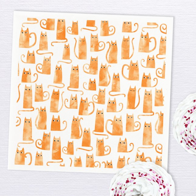 Fun Orange Cat Napkin (Orange ginger cat pattern watercolor art party paper napkin)