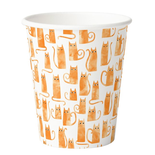 Fun Orange Cat Pattern Paper Cups (Fun Orange Ginger Cats party paper cup)