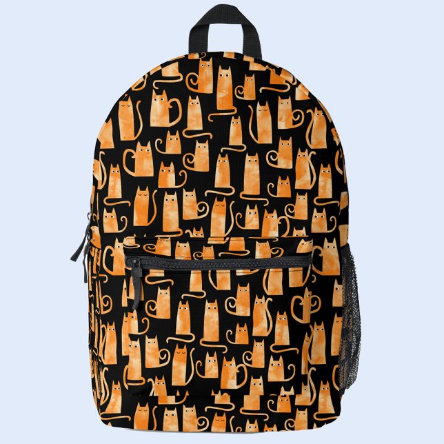 Fun Orange Cat Printed Backpack (Orange ginger cat pattern backpack)