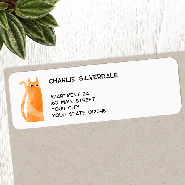 Fun Orange Cat Return Address Label (Fun orange ginger watercolor cat personalized return address label)