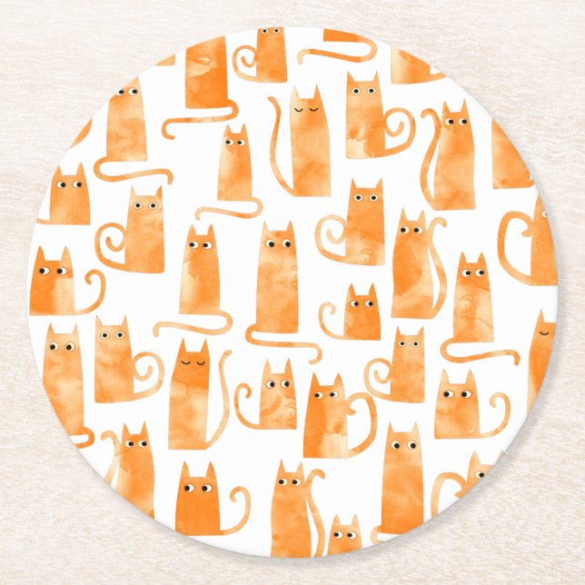 Fun Orange Cat Round Paper Coaster (Front)