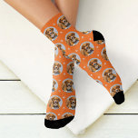 Fun Orange Custom Dog Photo Paw Print Socks<br><div class="desc">Warm and playful, these custom socks feature a single dog photo in a round frame on a bold orange background with white paw prints. Upload one photo of your dog for a unique personalised gift. A great pick for fall birthdays, Halloween, or any dog lover who likes a pop of...</div>