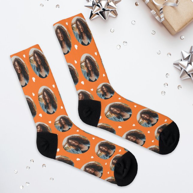 Fun Orange Custom Girlfriend Photo Heart Socks (Creator Uploaded)