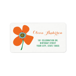 Fun Orange Daisy Pop Girl Birthday Party Address Label