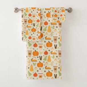 Fun Orange Fall Pattern Bath Towel Set