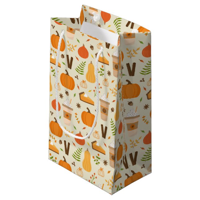 Fun Orange Fall Pattern Small Gift Bag (Front Angled)