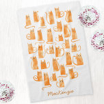 Fun Orange Ginger Cat Personalised Tea Towel<br><div class="desc">Fun little watercolor ginger orange cats. Change the name to personalise.</div>