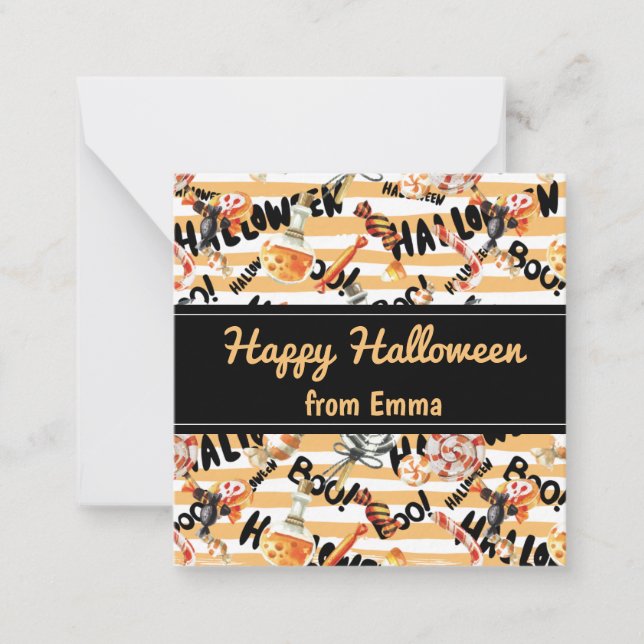 Fun Orange  "Happy Halloween" Pattern Custom Name Card (Front)