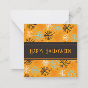 Fun orange "Happy Halloween" Spiderweb Pattern Card