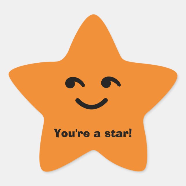 Fun Orange Happy Smiling Face You're A Star School Sticker (Front)