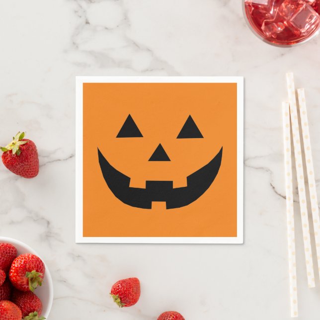 Fun orange Jack o lantern pumpkin face Halloween Napkin (Insitu)