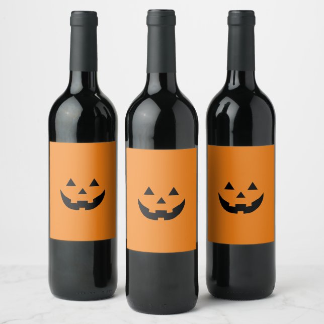 Fun orange Jack o lantern pumpkin face Halloween Wine Label (Bottles)