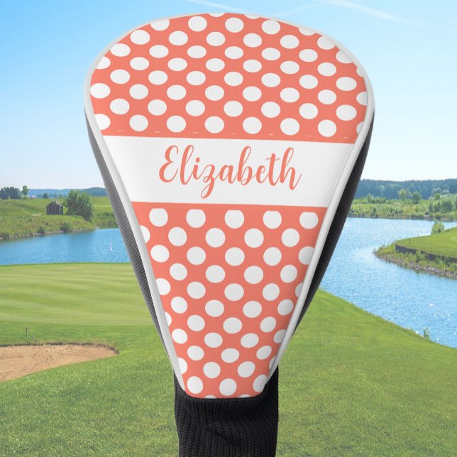 Fun Orange polka dots custom name ladies Golf Head Cover (Creator Uploaded)