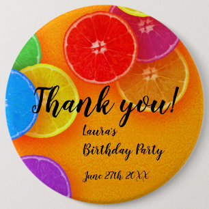 Fun orange slices Thank you Birthday Party 6 Cm Round Badge