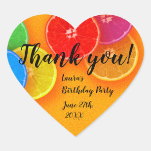 Fun orange slices Thank you Birthday Party Heart Sticker