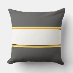 Fun Orange Yellow Black White Grey Racing Stripes Cushion