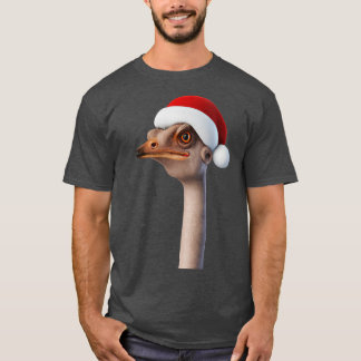 Fun Ostrich Weating Santa Hat Animal Humour T-Shirt