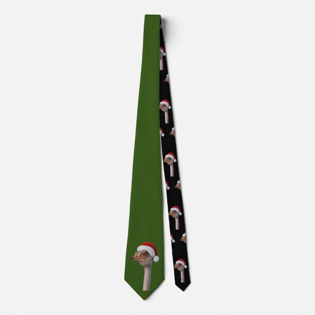 Fun Ostrich Weating Santa Hat Animal Humour Tie (Front)