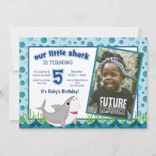 Fun Our Little Shark Ocean Photo 5th Birthday Invitation