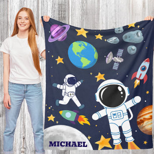 Fun Outer Space Astronaut,Cute Kids First Birthday Fleece Blanket