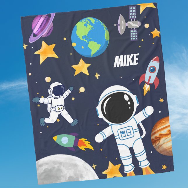 Fun Outer Space Astronaut,Cute Kids First Birthday Fleece Blanket (Creator Uploaded)