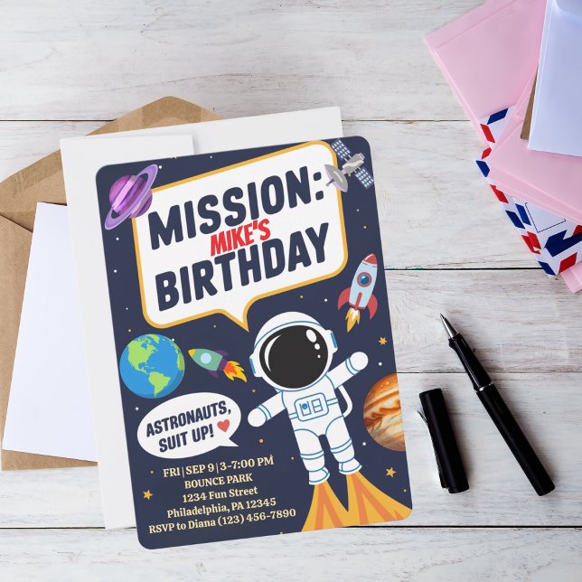 Fun Outer Space Astronaut,Cute Kids First Birthday Invitation (Creator Uploaded)