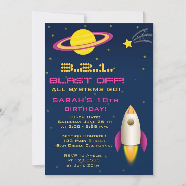 Fun Outer Space Rocket Birthday Party Invitation (Front)