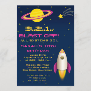 Fun Outer Space Rocket Birthday Party Invitation