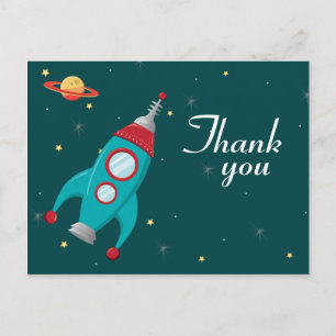 Fun outer space rocket birthday thank you postcard