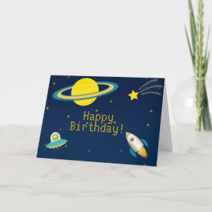 Fun Outer Space Rocket Greeting Card