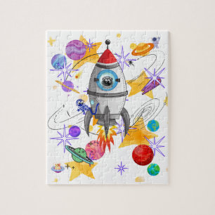 Fun Outer Space Rockets Planets & Stars Jigsaw Puzzle