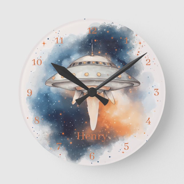 Fun Outerspace Spaceship Child's Wall Clock (Front)