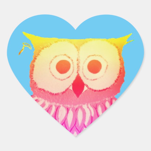 Fun Owl Blue Heart Sticker (Front)