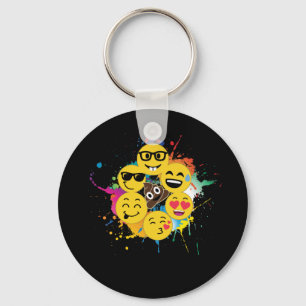 Fun Paint Splatter Emojis Heart Kiss Nerd Cool Key Ring
