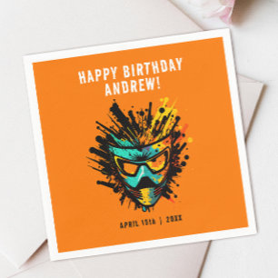 Fun Paintball Mask Colourful Splatter Orange Teen Napkin