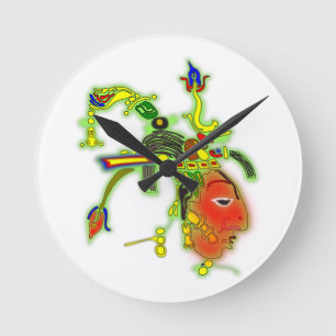 Fun  Painting Mask Tribal Face Round Clock