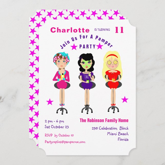 Fun Pamper Party Girls  Birthday Invites (Front/Back)