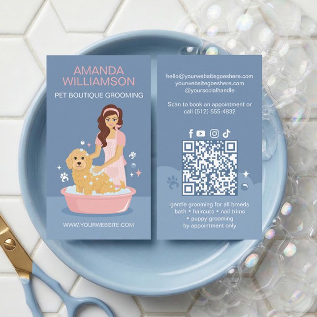 Fun Pampered Pet Dog Groomer Professional Stylist  Business Card (Fun Pampered Pet Dog Groomer Professional Stylist Business Card)